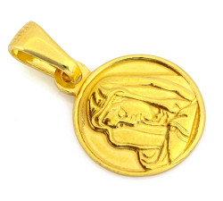 Medalik srebrny pozłacany okrągły z Matką Bożą