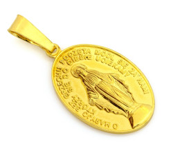 Srebrny medalik duży owalny dwustronny z Niepokalaną