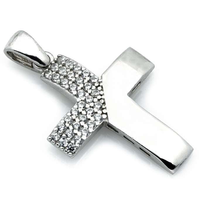 Srebrny krzyżyk z cyrkoniami wisiorek