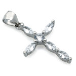 Srebrna przywieszka krzyżyk z kamieniami.