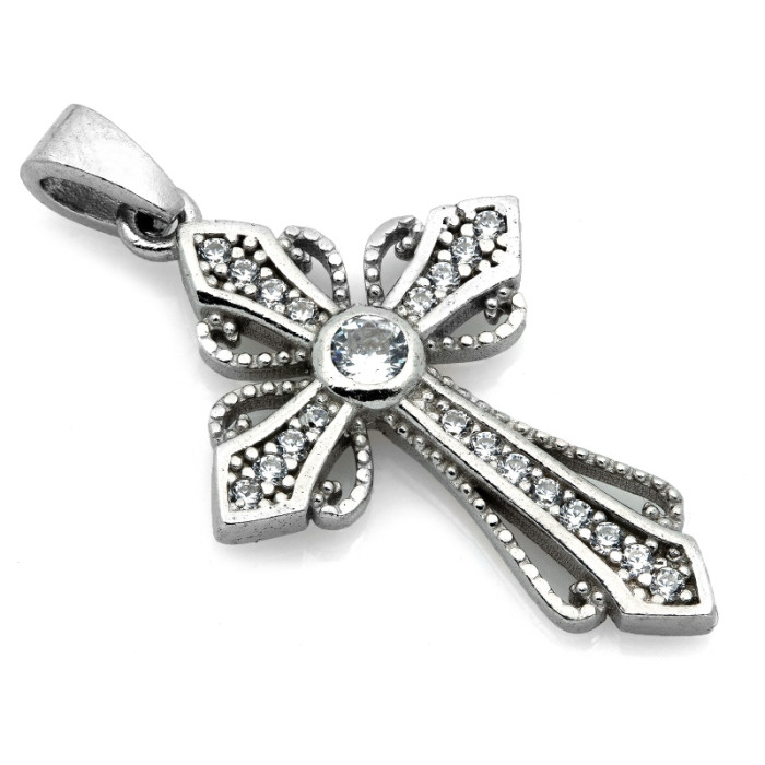 Srebrny krzyżyk z cyrkoniami na łańcuszek