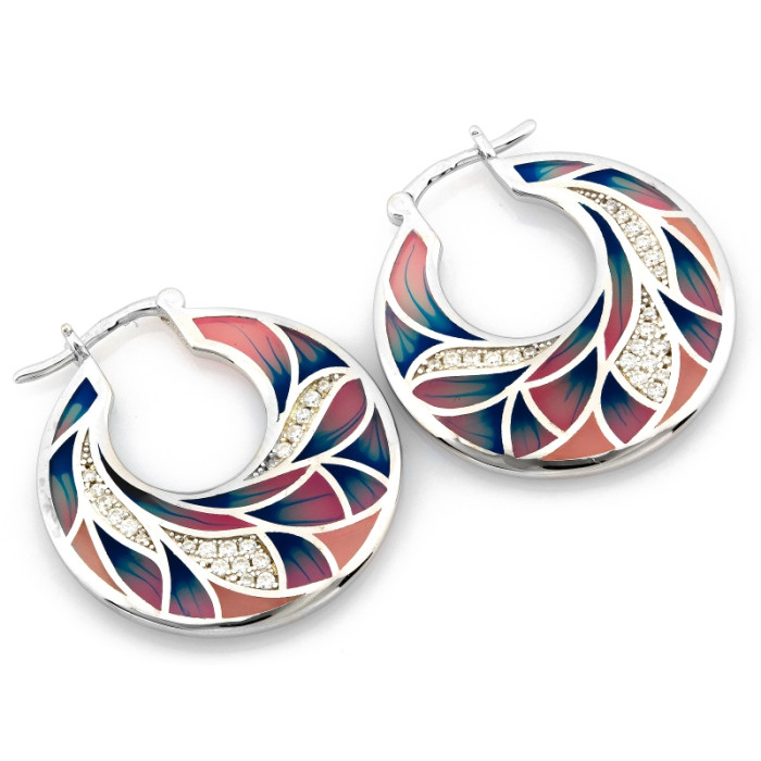 Srebrne kolczyki koła z cyrkoniami, rodowane, na prezent