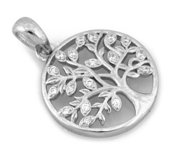 Zawieszka srebrna okrągła z drzewkiem szczęścia z cyrkoniami