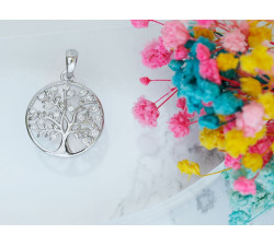 Zawieszka srebrna okrągła z drzewkiem szczęścia z cyrkoniami