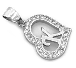 Zawieszka srebrna serce z cyrkoniami z literką K