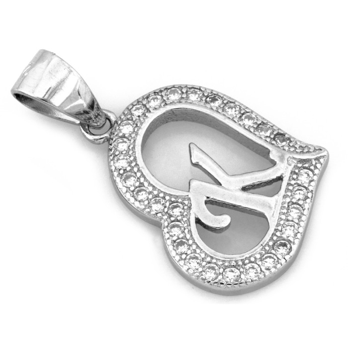 Zawieszka srebrna serce z cyrkoniami z literką K