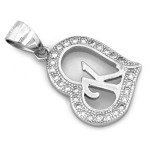 Zawieszka srebrna serce z cyrkoniami z literką K