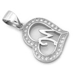 Srebrna zawieszka serce z literką M z cyrkoniami