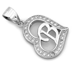 Zawieszka srebrna serce z cyrkoniami z literką B