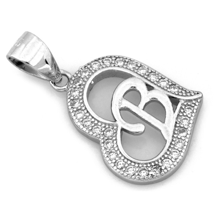 Zawieszka srebrna serce z cyrkoniami z literką B