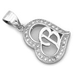 Zawieszka srebrna serce z cyrkoniami z literką B