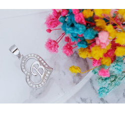 Zawieszka srebrna serce z cyrkoniami z literką B