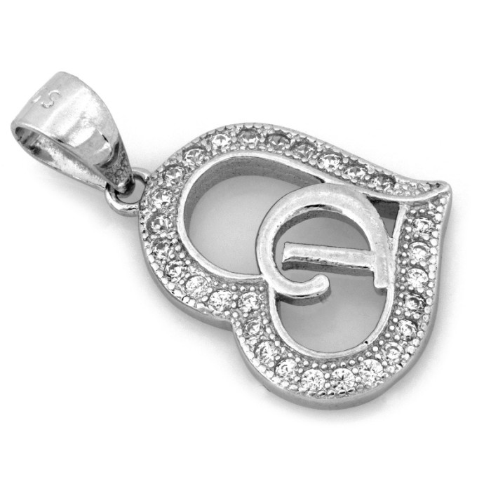 Srebrna zawieszka serce z literką D