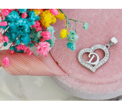 Srebrna zawieszka serce z literką D