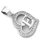 Srebrna zawieszka z sercem z cyrkoniami z literką E