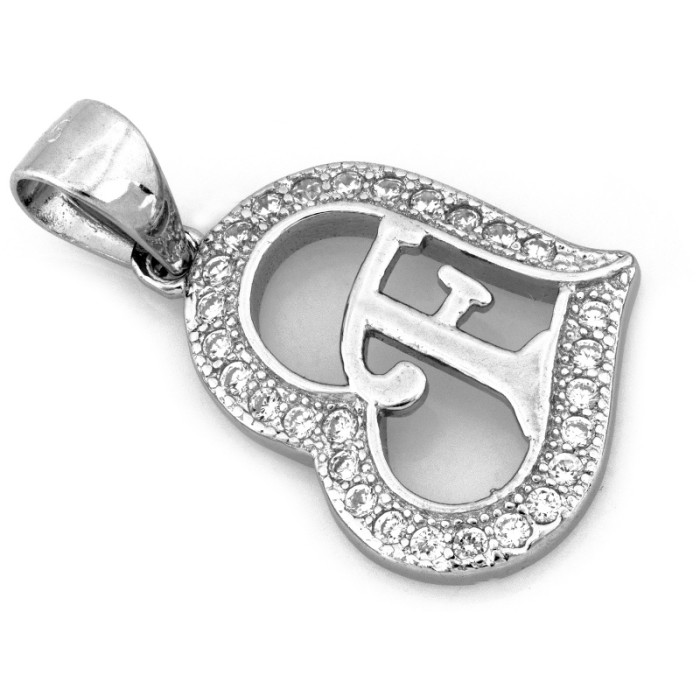 Srebrna zawieszka serce z literką F