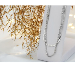 Naszyjnik srebrny z różnych łańcuszków z kulkami
