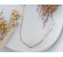 Naszyjnik srebrny z różnych łańcuszków z kulkami