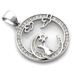 Zawieszka srebrna okrągła kot księżyc noc z cyrkoniami