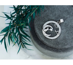 Zawieszka srebrna okrągła kot księżyc noc z cyrkoniami