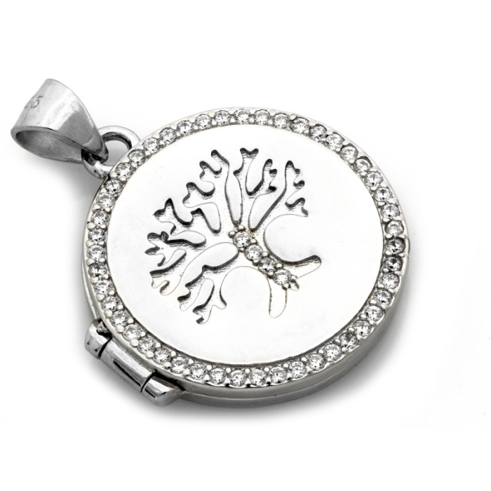 Zawieszka srebrna okrągłe puzderko na zdjęcie z drzewkiem