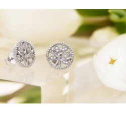 Srebrne kolczyki okrągłe z drzewkiem