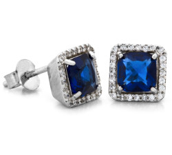Srebrne kolczyki z szafirem syntetycznym