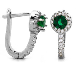 Srebrne kolczyki angielskie z cyrkoniami z zielonym oczkiem