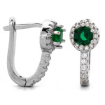Srebrne kolczyki angielskie z cyrkoniami z zielonym oczkiem