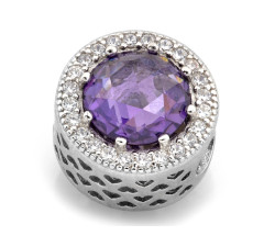 Srebrny charms z fioletowymi kamieniami do bransoletki