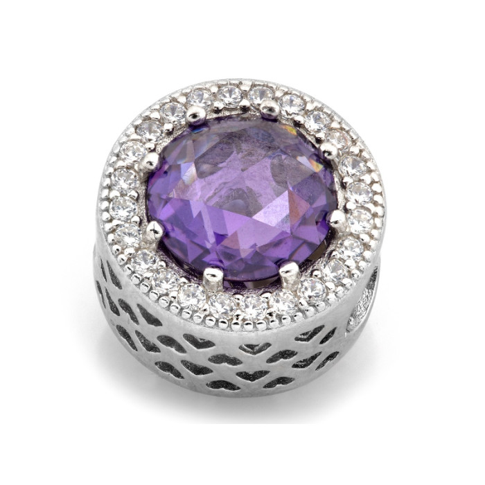 Srebrny charms z fioletowymi kamieniami do bransoletki