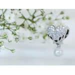 Srebrna zawieszka serce z perłą do bransoletki