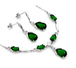 Srebrny komplet biżuterii z zielonymi cyrkoniami
