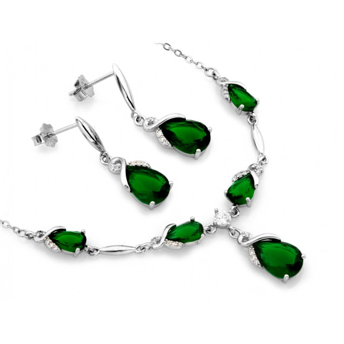Srebrny komplet biżuterii z zielonymi cyrkoniami
