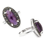 Srebrny pierścionek z markazytami i syntetycznymi kamieniami