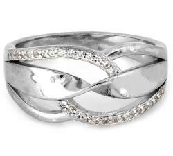 Pierścionek srebrny przeplatany szeroki z cyrkoniami