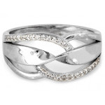 Pierścionek srebrny przeplatany szeroki z cyrkoniami