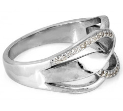 Pierścionek srebrny przeplatany szeroki z cyrkoniami