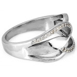 Pierścionek srebrny przeplatany szeroki z cyrkoniami