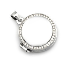 Zawieszka srebrne puzderko okrągłe zdobione cyrkoniami