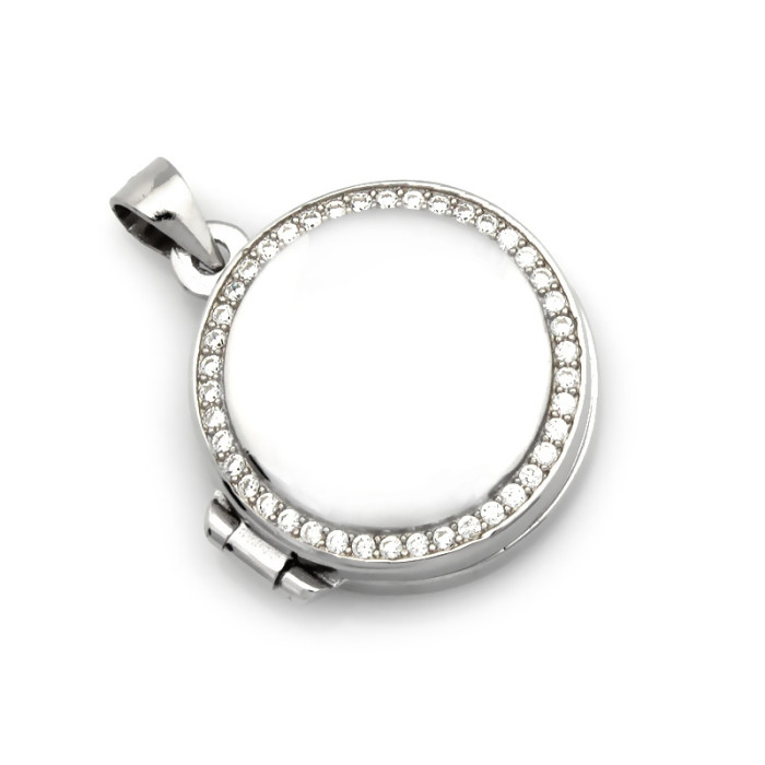 Zawieszka srebrne puzderko okrągłe zdobione cyrkoniami