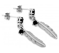 Srebrne kolczyki z piórem i onyksem