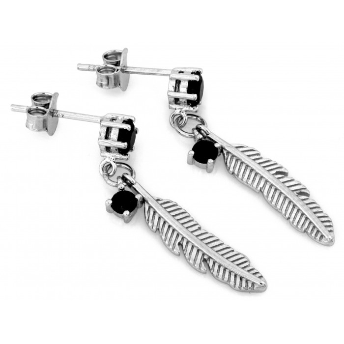 Srebrne kolczyki z piórem i onyksem