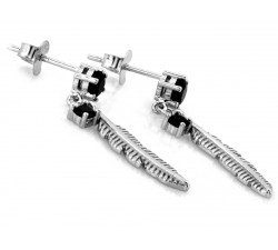 Srebrne kolczyki z piórem i onyksem