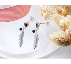 Srebrne kolczyki z piórem i onyksem