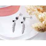 Srebrne kolczyki z piórem i onyksem