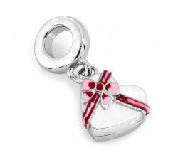 Srebrny charms serce różowa kokardka do bransoletki