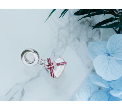 Srebrny charms serce różowa kokardka do bransoletki