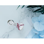 Srebrny charms serce różowa kokardka do bransoletki