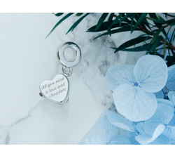 Srebrny charms serce różowa kokardka do bransoletki